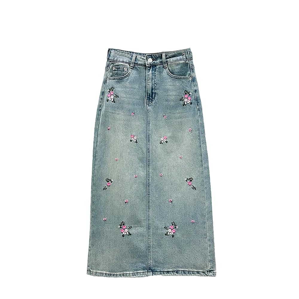 Amazon.com: Embroidered Mid-Length A-Line Denim Skirt for